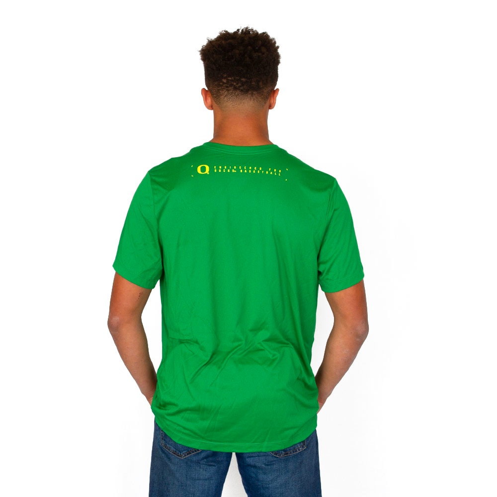 Classic Oregon O, Nike, Green, Crew Neck, Polyester, Men, Basketball, Courtside, T-Shirt, 945436